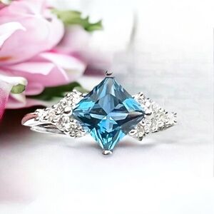 Handcrafted London Blue Topaz Ring Solid Sterling Silver , December birthstone
